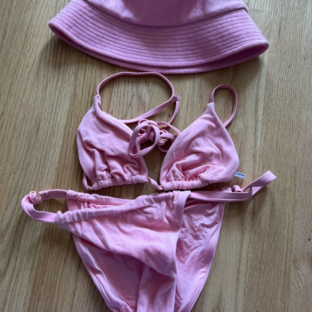 Weworewhat pink bikini and bucket hat